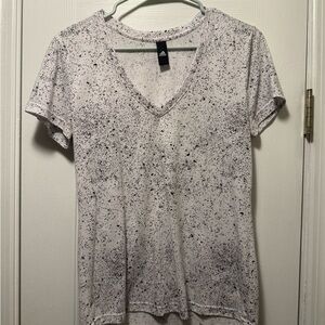 Adidas Women's Black and White Speckled V-Neck Tee